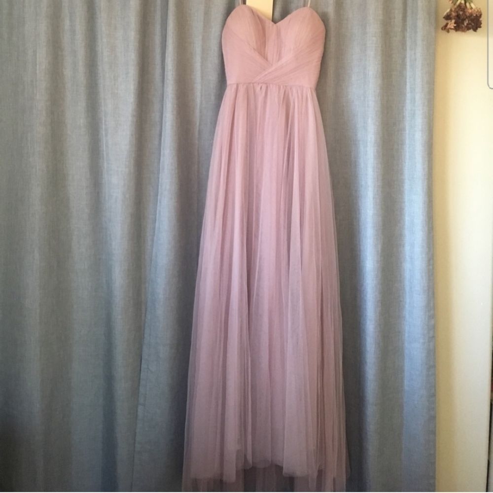Theia x Anthropologie Strapless Gown Chiffon Maxi Dress Cocktail Bridal Pink 8